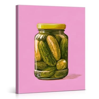 Imagem de Impressão de arte de parede em jarro de pickle rosa moderna pintura de pôster de picles de desenho animado moderno decoração de parede rosa para casa cozinha sala de estar dormitório 20 x 25 tela