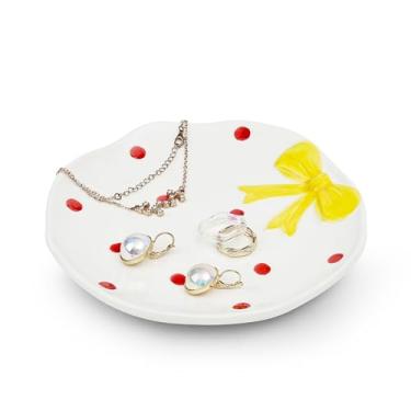 Imagem de Koythin Bandeja de joias Coquette Bow, prato de bugiganga de cerâmica para anéis, brincos, colares, pulseiras, chaves de relógio, presentes de decoração de quarto, suporte de perfume de vaidade