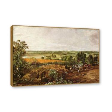 Imagem de Moldura de teca. Mural com moldura de madeira maciça John Constable Pintura de paisagem Arte de romance Arte de parede pronta Moldura Elegante (Paisagem 39). 30 x 42 cm