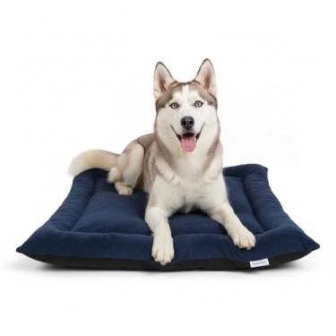Imagem de Cama para Cães, Colchonete Pet Tapete, Grande 55x70cm, para Cães de Porte Grande, Quentinho, Microfibra com Enchimento de Espuma, Azul Marinho, Retangular, Liso