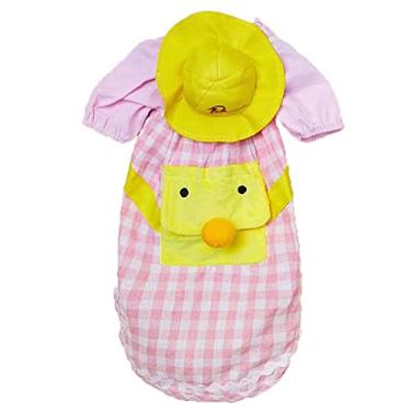 Imagem de Camiseta de Xadrez para Cachorro com Chapéu Roupas Verão Pet Mochila Cartoon Pato Filhote Cachorros