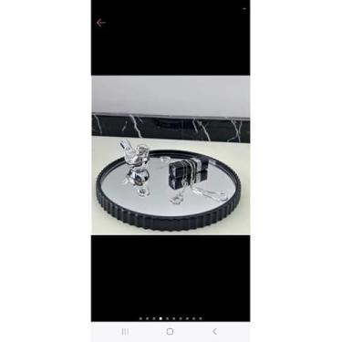 Imagem de Bandeja Espelhada Banheiro Lavabo Bandeja Decorativa Multiuso (Redonda Bolinhas Preta)