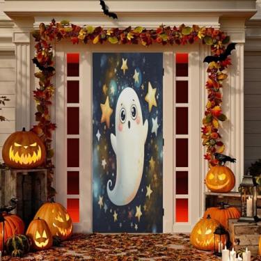 Imagem de Wassud Playful Boo decoração de capa de porta banner interno externo decoração de casa de varanda grande decoração de porta da frente 96 x 98 polegadas