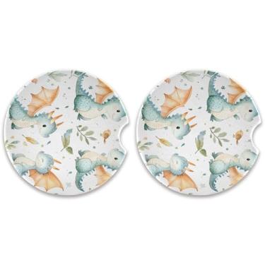 Imagem de CEBUGI 2 peças de porta-copos de carro para porta-copos de cerâmica de 6,3 cm com entalhe de dedo absorvente porta-copos de copo de carro bonito bebê dragão carro asssecories para mulheres e homens