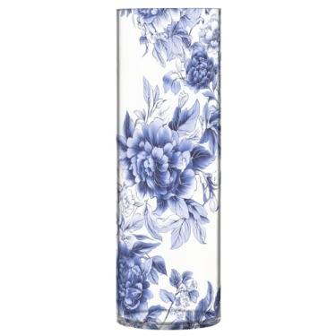Imagem de CEBUGI Vaso de flor floral azul branco 10 cm x 30 cm Vaso cilíndrico para flores, vaso transparente inquebrável para decoração de casa de festa de casamento