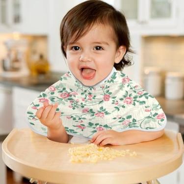 Imagem de CEBUGI Panos para Arrotar Musselina Bebê 56 x 28 cm Toalhas de Bebê Absorventes Macio Flor Rosa Algodão Arrotar Trapos para Bebês Meninos e Meninas Pacote com 4