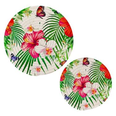 Imagem de Wassud Trivet tropical exuberante para pratos quentes suportes de panela redondos de algodão almofadas quentes elegantes porta-copos decoração de cozinha e acessórios, 2 peças