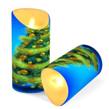 Imagem de ATTX Pacote com 2 velas amarelas para árvore de Natal – 7,6 cm x 15 cm com controle remoto e temporizador para decoração de casa, casamento, acampamento #531