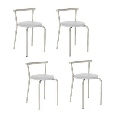 Imagem de Conjunto 4 Banquetas Tubo Prata Napa Branca 105 Carraro - MÓVEIS CARRA