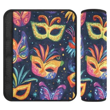 Imagem de Burbuja Capas para cinto de segurança de carro Carnaval Máscaras de carnaval Fogos de artifício Protetor de cinto de segurança de carro macio confortável para alça de ombro de assento de carro, 1 par