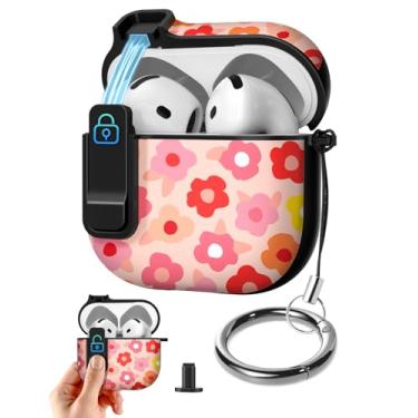 Imagem de Joyleop Capa para Airpods 4 – com trava de segurança linda feminina feminina estética bonita capa protetora contra choque rígido com chaveiro para AirPods 4ª geração 2024, flor rosa