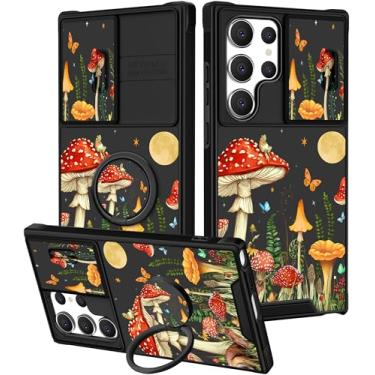 Imagem de Funermei Capa para Samsung Galaxy S23 Ultra - Capa de telefone feminina bonita feminina estética cogumelo lua design exclusivo com capa de câmera e suporte de anel Funda para Samsung S23 Ultra