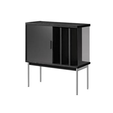 Imagem de Suporte para armazenamento de CDs Armário lateral minimalista para sofá com suporte para discos de vinil em madeira e pés aço inoxidável