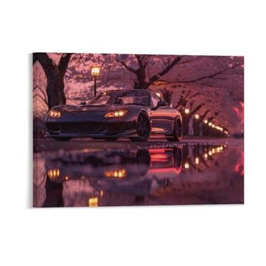 Imagem de HouLaiZhe Flores de cerejeira carro Rx7 pôr do sol reflexão Jdm pôsteres tela estética decoração de quarto pintura de parede impressões galeria sala decoração de parede para quarto sala de estar