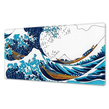 Imagem de Meffort Inc Tapete de mesa grosso resistente à água XXL com almofada de borracha antiderrapante para escritório em casa e jogos (81,5 x 40 cm, ótimas ondas)