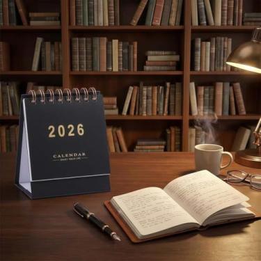 Imagem de Calendário de parede 2026 com design de folha dourada, calendário mensal suspenso para casa e escritório, calendário de planejamento de 12 meses com qualidade de papel premium (preto)