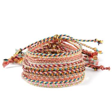 Imagem de 16 pulseiras de cordão de algodão macramê ajustável colorido com controle deslizante para pingentes decorações trançadas trançadas pulseira corda dia dos namorados diâmetro interno de cerca de 9,5 cm
