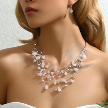 Imagem de Conjunto de colar e brincos de gota com contas de cristal colorido multicamadas e disco colorido, joia boêmia de verão vibrante, One Size, Metal Pedra, Sem Pedra Preciosa