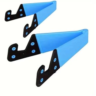 Imagem de 2 peças, 2 peças, suporte portátil para telefone de mesa, suporte dobrável para viagem, compatível com telefones celulares e tablets, azul