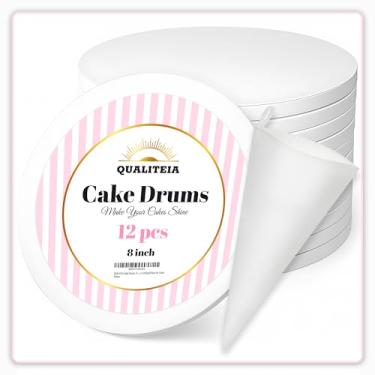 Imagem de QUALITEIA Tambores de bolo, 20 cm redondos, pacote com 12, 1/2 polegada de espessura, base de papelão branco para bolos