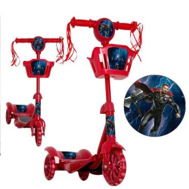Imagem de Patinete de 3 Rodas Masculino Thor Ajustável Vermelho Cesta - TOYS 2U
