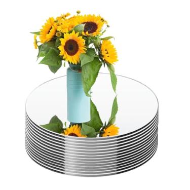 Imagem de 14 peças espelhos redondos para centros de mesa para mesas, azulejos de espelho de parede para sala de estar espelhos redondos bandejas placas para centros de mesa casamento chá de bebê decorações de