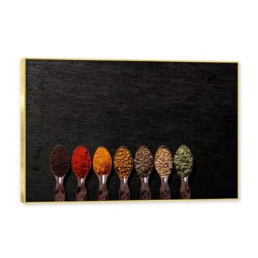 Imagem de NHLDZYH Moldura dourada. Tela decorativa cozinha, arte vintage especiarias coloridas, arte de parede quadros para sala de estar quarto cozinha. B58. 80x120cm