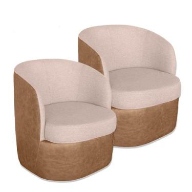 Imagem de Kit 2 Poltronas Carrara com Manta Acrílica Movellu Home, Corino/Linho 