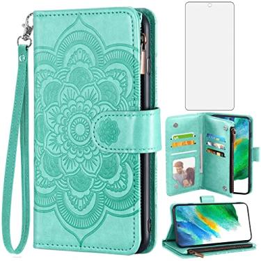 Imagem de Asuwish Capa carteira compatível com Samsung Galaxy S21 FE Gaxaly S 21 FE 5G e protetor de tela de vidro temperado flip porta-cartão de crédito capa para celular para Glaxay S21FE5G UW S21FE 21S G5