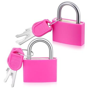 Imagem de FNANJWQ 2 cadeados de armário de academia com chave, cadeados grandes rosa resistentes à prova d'água, cadeado impermeável para portão de galpão, gavetas de armários pequenos