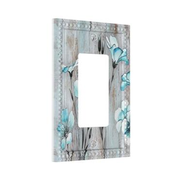 Imagem de Madeira Azul Floral 1 Gang Rocker/GFCI Interruptor de Luz Placa de Parede Placa Frontal Decorativa para Banheiro Casa Sala de Estar Quarto Decorativo