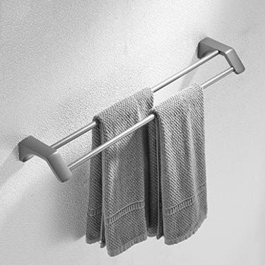 Imagem de uhyOHF Toalheiro para banheiro, suporte de toalha de mão de aço inoxidável cinza, toalheiro de banheiro, barra de toalha de haste única e dupla para banheiro (poste duplo 50 cm-A