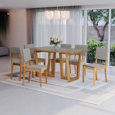 Imagem de Conjunto Sala De Jantar Dora Em Madeira Maciça 6 Cadeiras Boucle Cinza