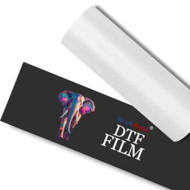 Imagem de Rock Rose DTF rolo de filme DTF filme de transferência DTF 33 cm x 328 pés folha pré-tratamento PET papel de transferência de calor para impressão direta DYI em camisetas têxteis (revestimento de