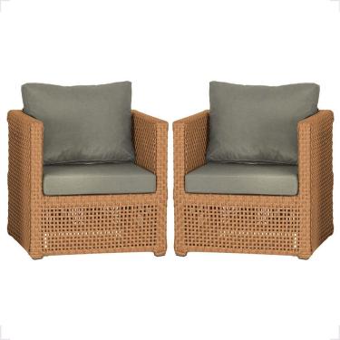 Imagem de 2 Poltronas Madri Alumínio Corda Náutica Estofado 8 Trama Terra Cota