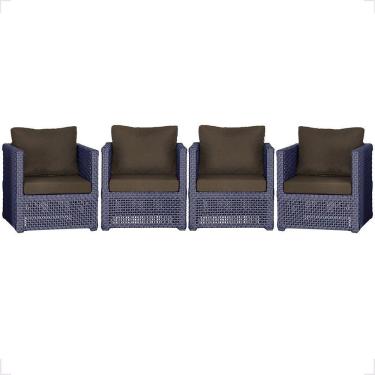 Imagem de 4 Poltronas Madri Alumínio Corda Náutica Estofado 9 Trama Azul