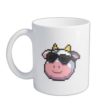 Imagem de Caneca Xícara de Café Porcelana 300ml Com Desenho Cabeça De Vaca Pixel Art