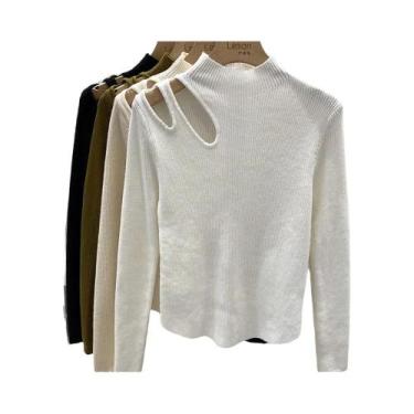 Imagem de Suéter De Tricô Feminino De Gola Alta, Macio E Quente, Ajuste Básico P