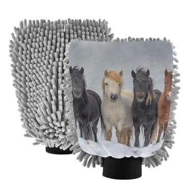 Imagem de ODAWA Luvas de lavagem de carro microfibra chenille, luvas de lavagem de carro de neve de cavalos fofos para canhão de espuma, pacote com 2 20,5 x 30 cm
