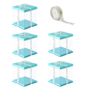 Imagem de Cake Box 5 unidades de Caixas Bolo Transparentes com Fita Caixa 8 Polegadas para Embalagem e Transporte 6-7 Presente Exi
