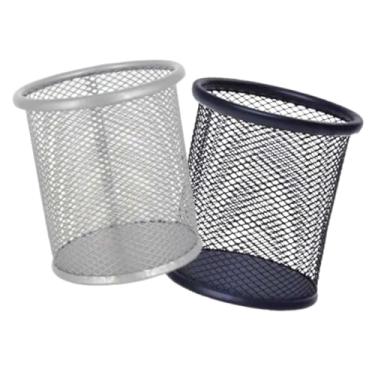 Imagem de Porta Caneta e Lápis Redondo para Escritório de Ferro Organizador Preto e Cinza Aramado Resistente