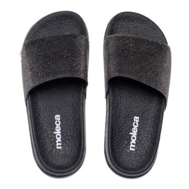 Imagem de Chinelo Slide Feminino Moleca Flatform Strass Preto, Preto, 38
