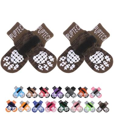 Imagem de PUPTECK Meias antiderrapantes para cães com aderência dupla face para cães pequenos, médios e grandes, piso de madeira que evita lamber, sapatos para cães para controle de tração no pavimento quente
