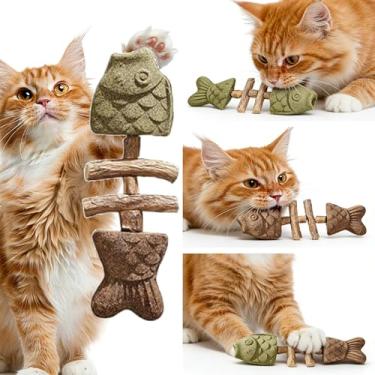 Imagem de Brinquedo de espinha de peixe para gatos, 3 peças, purridente, brinquedo de mastigar dental, formato de espinha de peixe com erva-dos-gatos, ferramenta de limpeza de dentes durável para gatos e