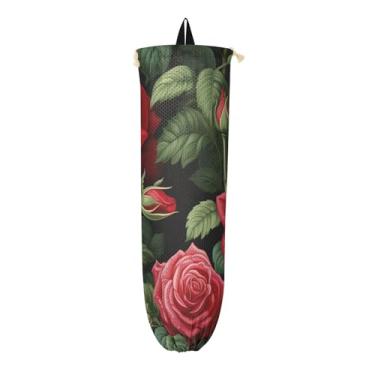 Imagem de Pacote com 2 suportes para sacolas de compras florais e folhas verdes, organizador de sacolas plásticas de supermercado, organizador de sacolas de cozinha