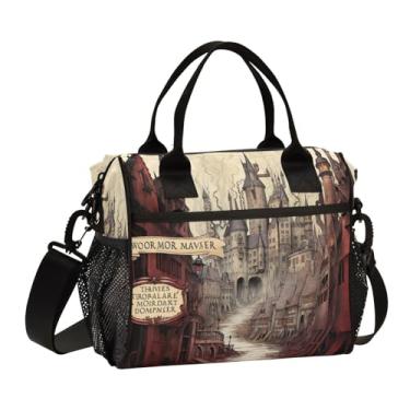 Imagem de GAIGEO Mapa antigo da torre e palácio lancheira isolada com alças, lancheira com zíper, lancheira de escritório, M