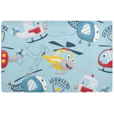 Imagem de TSENQUE Capacho de porta frontal azul com desenho de helicópteros engraçados personalizados para entrada interna tapetes para entrada de casa tapete de chão à prova d'água 81 x 50 cm