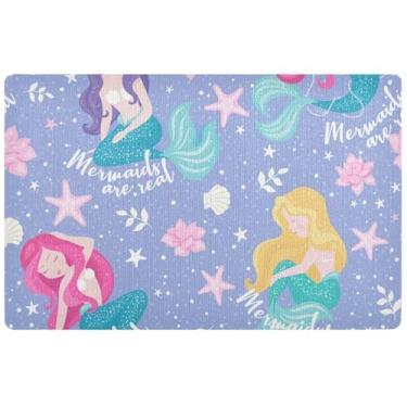 Imagem de TSENQUE Tapete de porta engraçado personalizado roxo sereia rosa tapete de porta à prova d'água tapete absorvente para porta frontal entrada externa 81 x 50 cm
