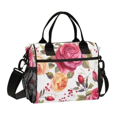 Imagem de GAIGEO Lancheira adulta com isolamento branco Red Roses, lancheira térmica reutilizável, lancheira isolada para mulheres, P