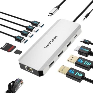 Imagem de Estação de acoplamento para laptop, hub USB C triplo com 12 em 1 para Windows com DP duplo, HDMI, PD de 85 W, Gigabit Ethernet, portas USB 3.0/2.0, leitor de cartão SD/TF, microfone/áudio